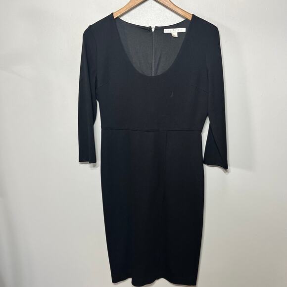 Boston Proper Dress Little Black Form Fitted Scoop Neck Evening Office Dressy 8 - Picture 1 of 6